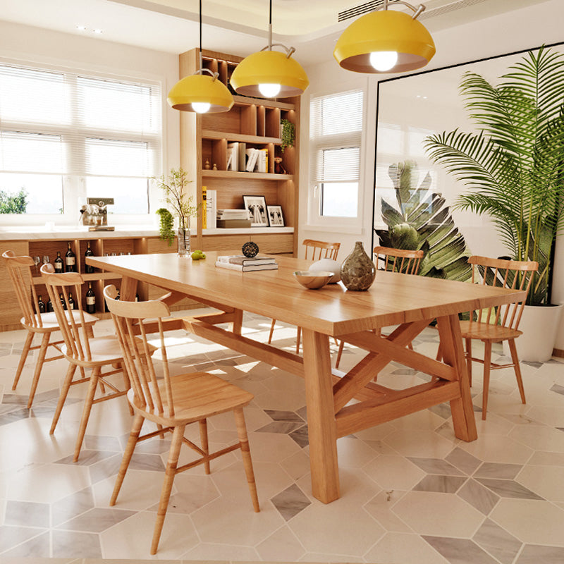 Modern Style Dining Table Solid Wood Rectangle Trestle Table for Home