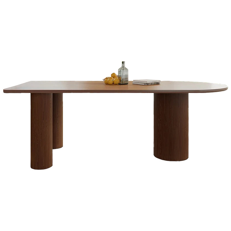 Modern Simple Solid Wood Table for Restaurant Oval Table with Three Pedestal