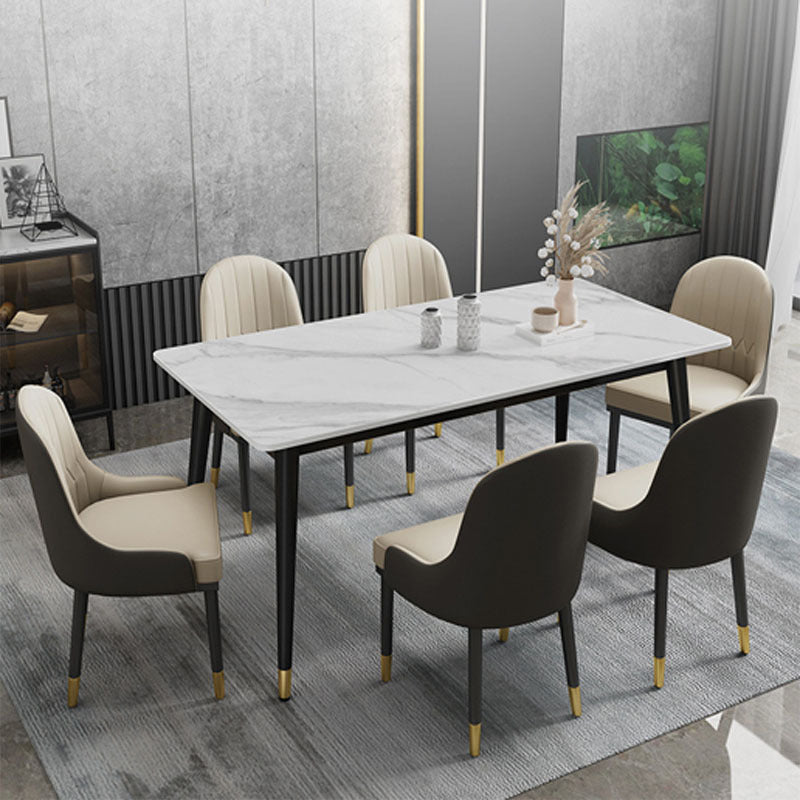 Sintered Stone Top Dining Table Simplicity Rectangle Table with 4 Iron Legs