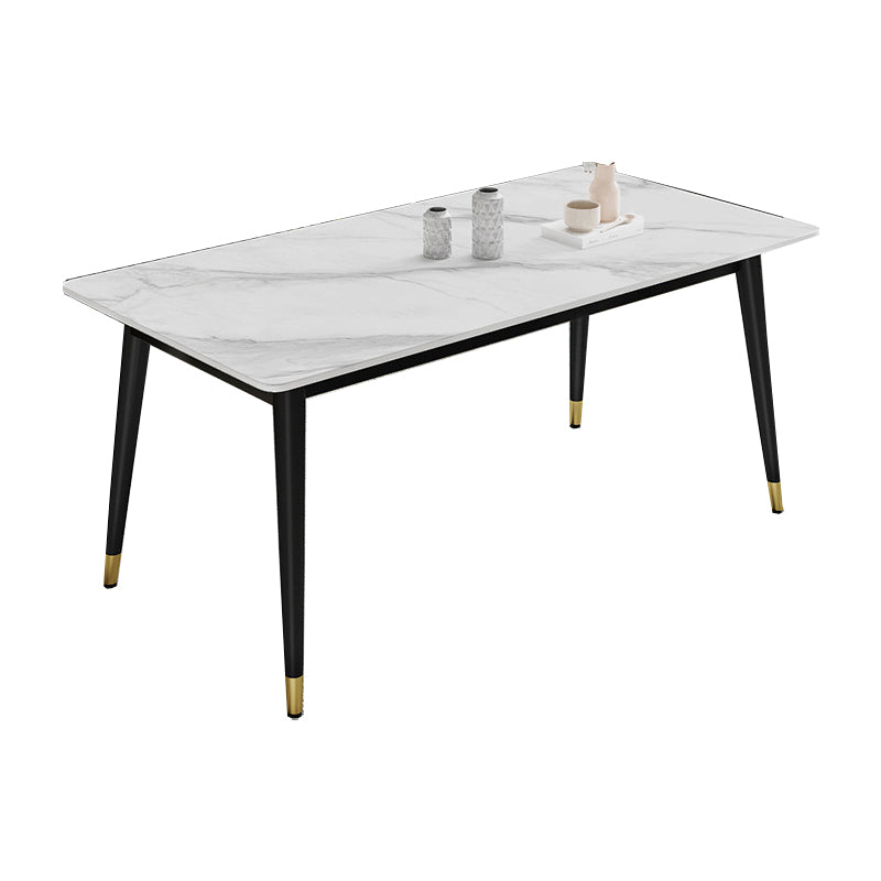Sintered Stone Top Dining Table Simplicity Rectangle Table with 4 Iron Legs