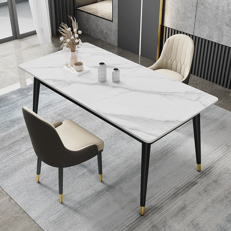 Sintered Stone Top Dining Table Simplicity Rectangle Table with 4 Iron Legs
