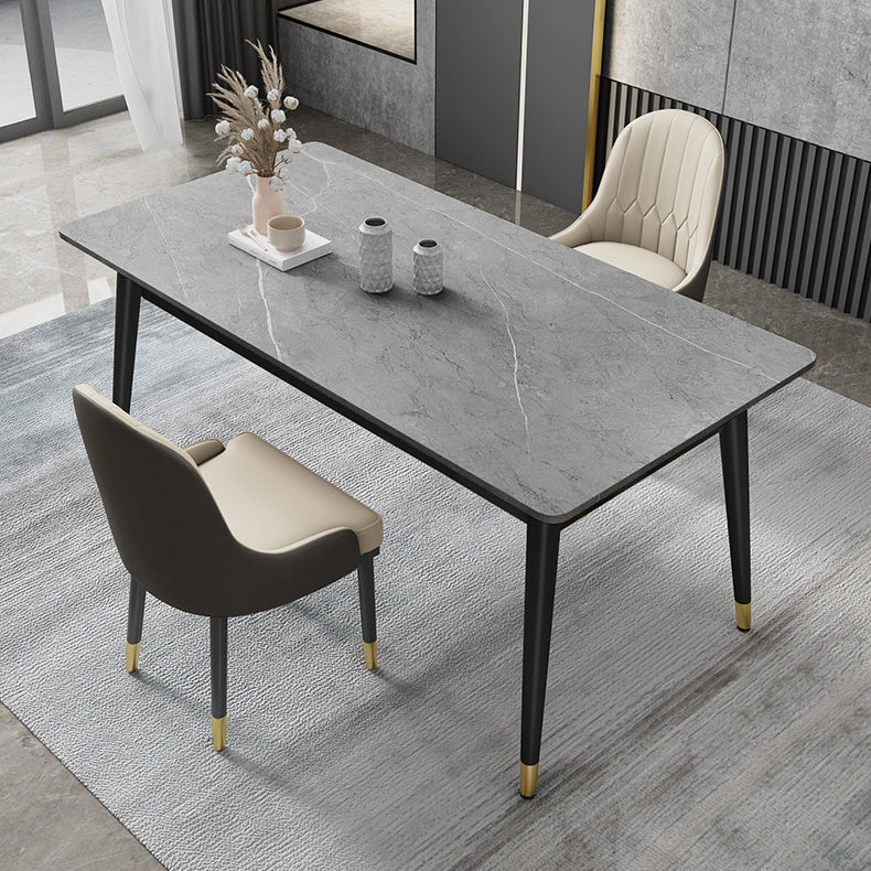 Sintered Stone Top Dining Table Simplicity Rectangle Table with 4 Iron Legs