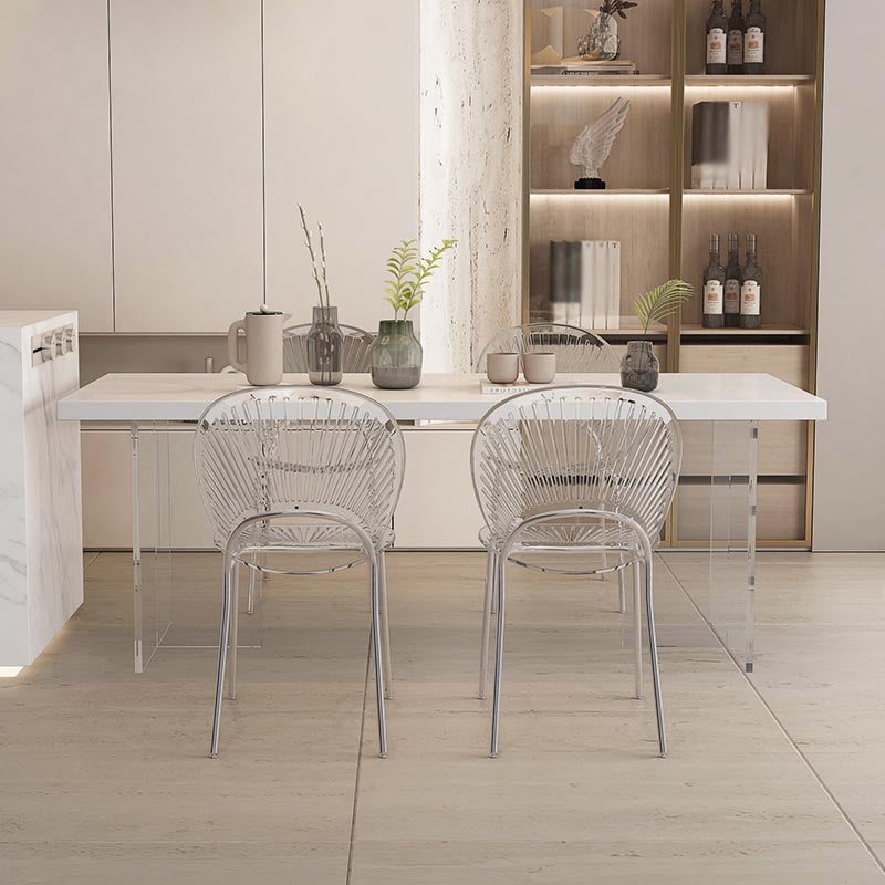 Modern Acrylic Dinner Room Kitchen Table Rectangle White Double Pedestal Table