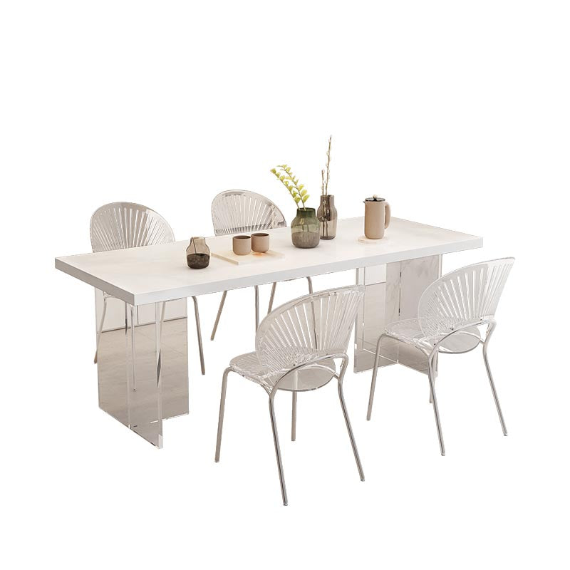 Modern Acrylic Dinner Room Kitchen Table Rectangle White Double Pedestal Table