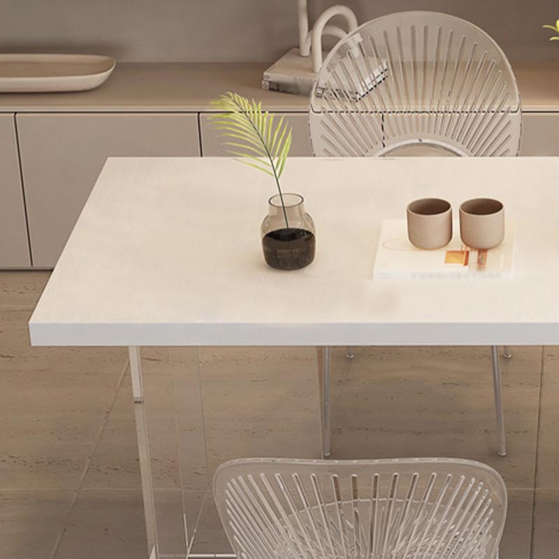 Modern Acrylic Dinner Room Kitchen Table Rectangle White Double Pedestal Table