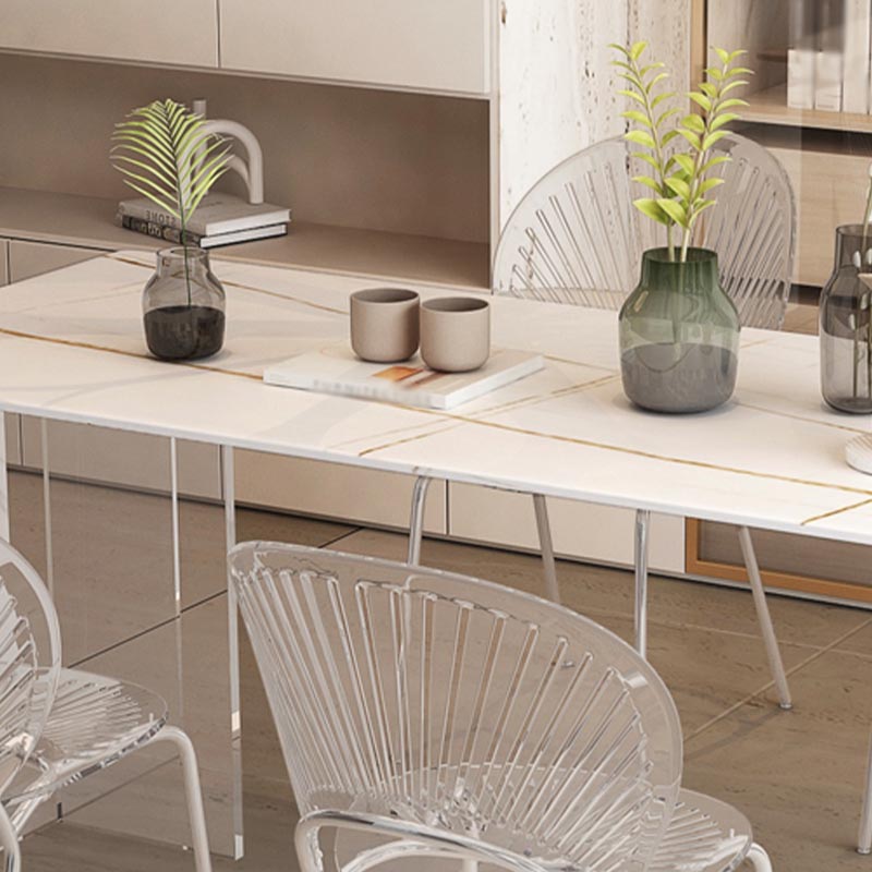 Modern Acrylic Dinner Room Kitchen Table Rectangle White Double Pedestal Table