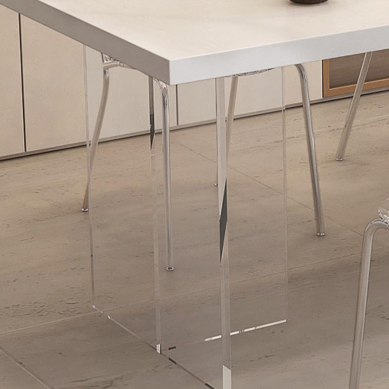Modern Acrylic Dinner Room Kitchen Table Rectangle White Double Pedestal Table