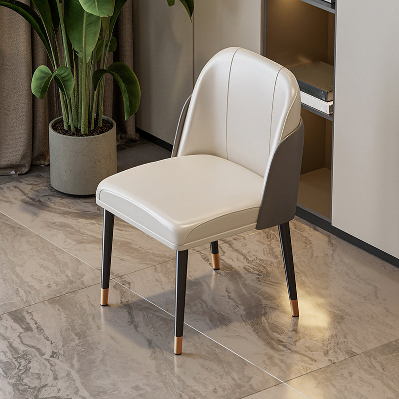 Scandinavian Style Leather Dining Chairs Solid Back Armless Dining Chair