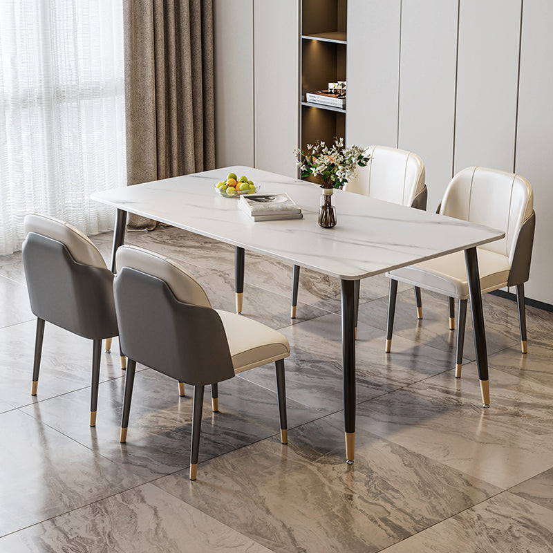 Scandinavian Style Leather Dining Chairs Solid Back Armless Dining Chair