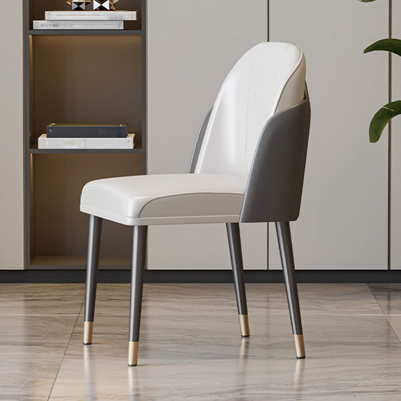 Scandinavian Style Leather Dining Chairs Solid Back Armless Dining Chair