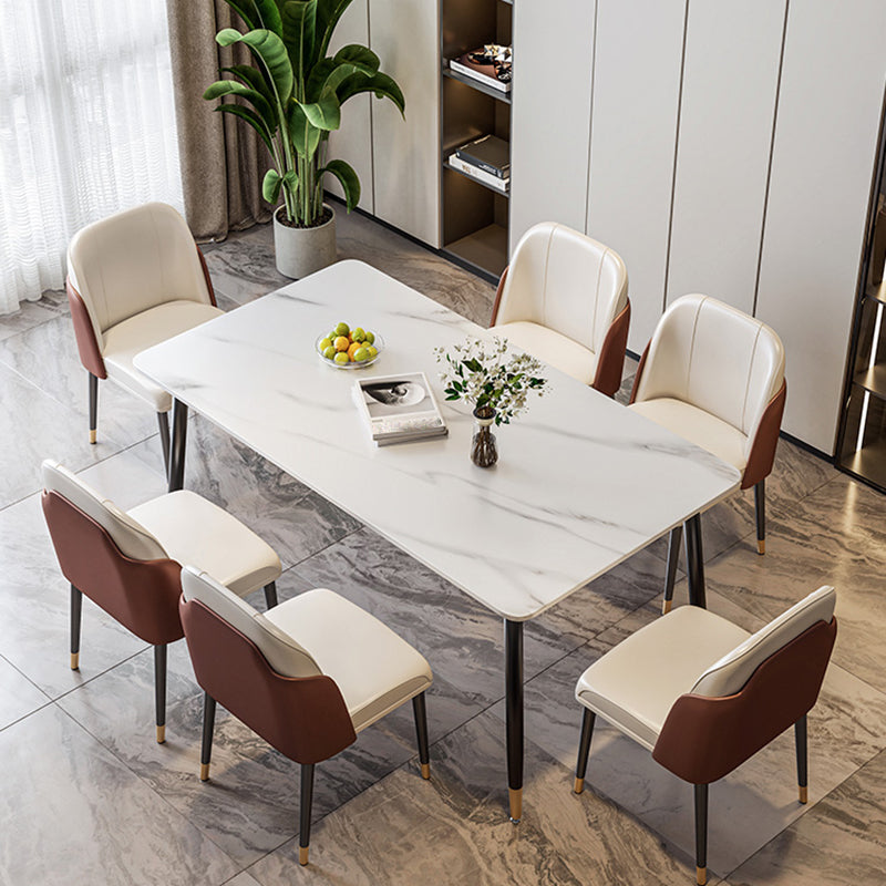 Scandinavian Style Leather Dining Chairs Solid Back Armless Dining Chair