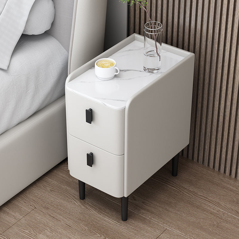 Two Drawer Nightstand 16-inch Groove-door Modern 4 Legs Night Table
