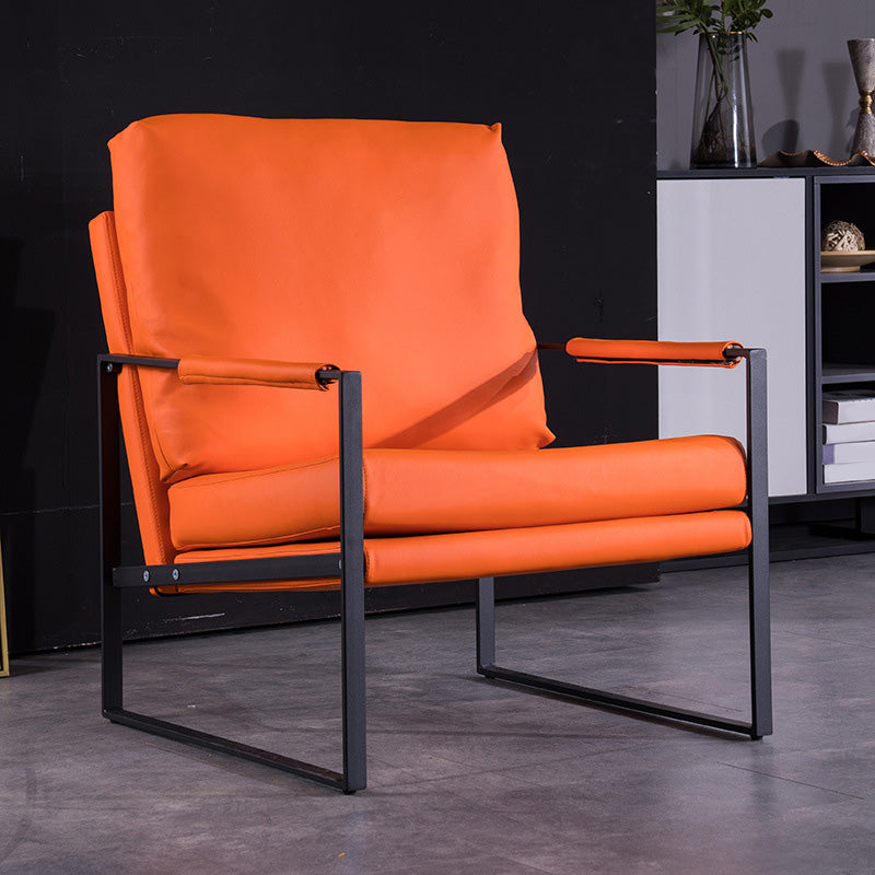 Sled Based Square Arms Faux Leather Arm Chair with Pillow Back