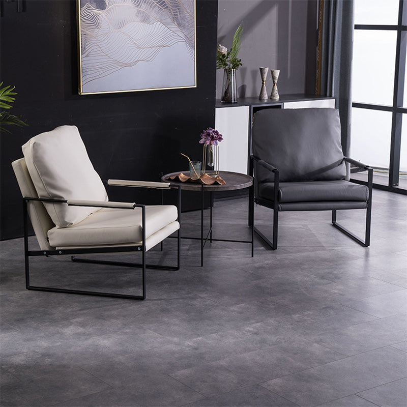 Sled Based Square Arms Faux Leather Arm Chair with Pillow Back