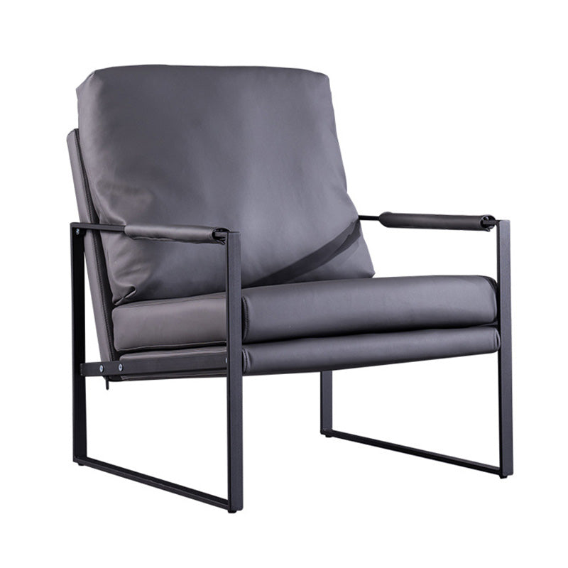 Sled Based Square Arms Faux Leather Arm Chair with Pillow Back