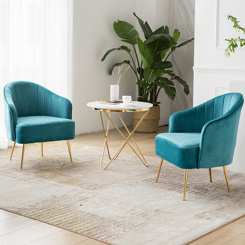 24.4"W Velvet Sloped Arms Barrel Chair with Basic Four Legs and Sewn Pillow Back