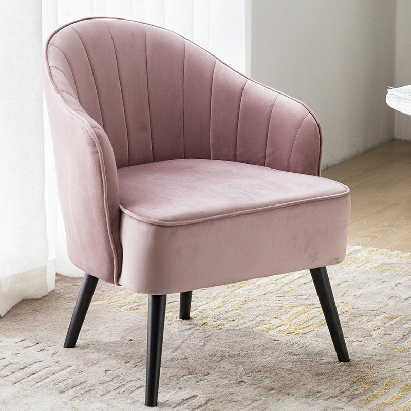 24.4"W Velvet Sloped Arms Barrel Chair with Basic Four Legs and Sewn Pillow Back