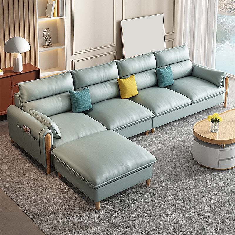 Scandinavian Beige Genuine Leather Straight Arm Sofa/Sectional with Storage