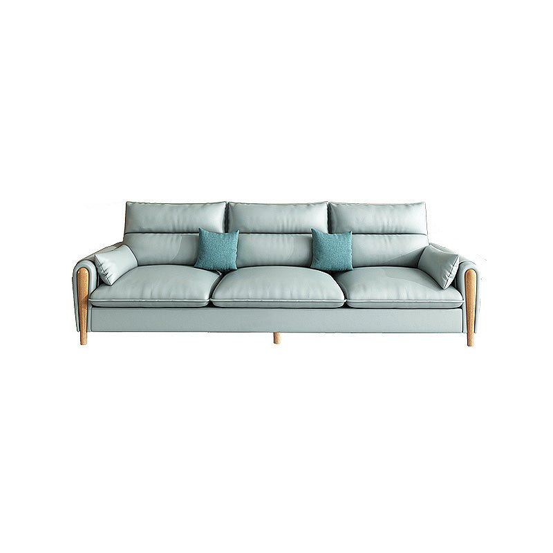 Scandinavian Beige Genuine Leather Straight Arm Sofa/Sectional with Storage