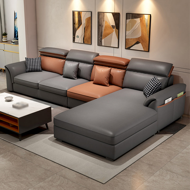 Faux Leather High Back Pillow Top Arm Sectional with Storage and Chaise