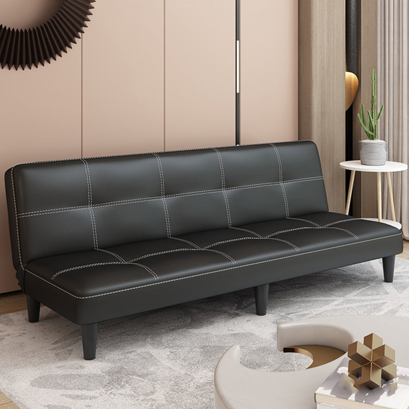 Modern Faux Leather Sofa Armless Convertible Biscuit Back Couch