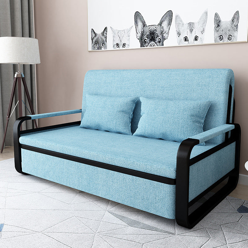 Contemporary Tight Back Sofa Bed Square Arm Fabric Sofa with Storage