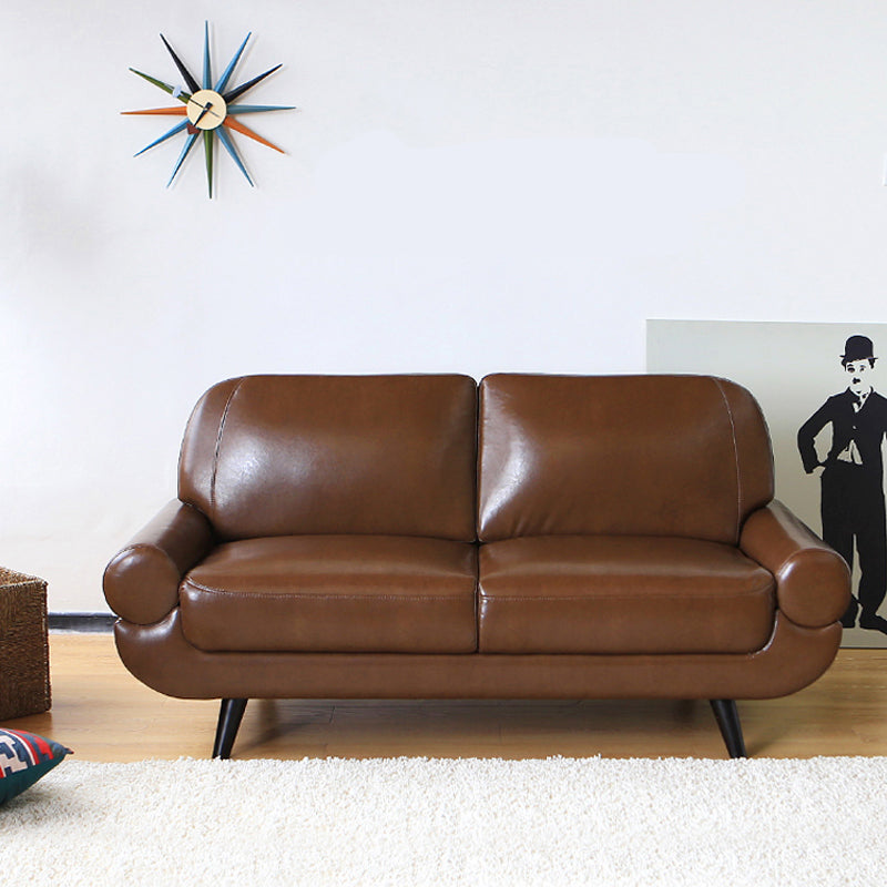 Sewn Pillow Back Sofa Modernism Faux Leather Pillow Top Arm Sofa