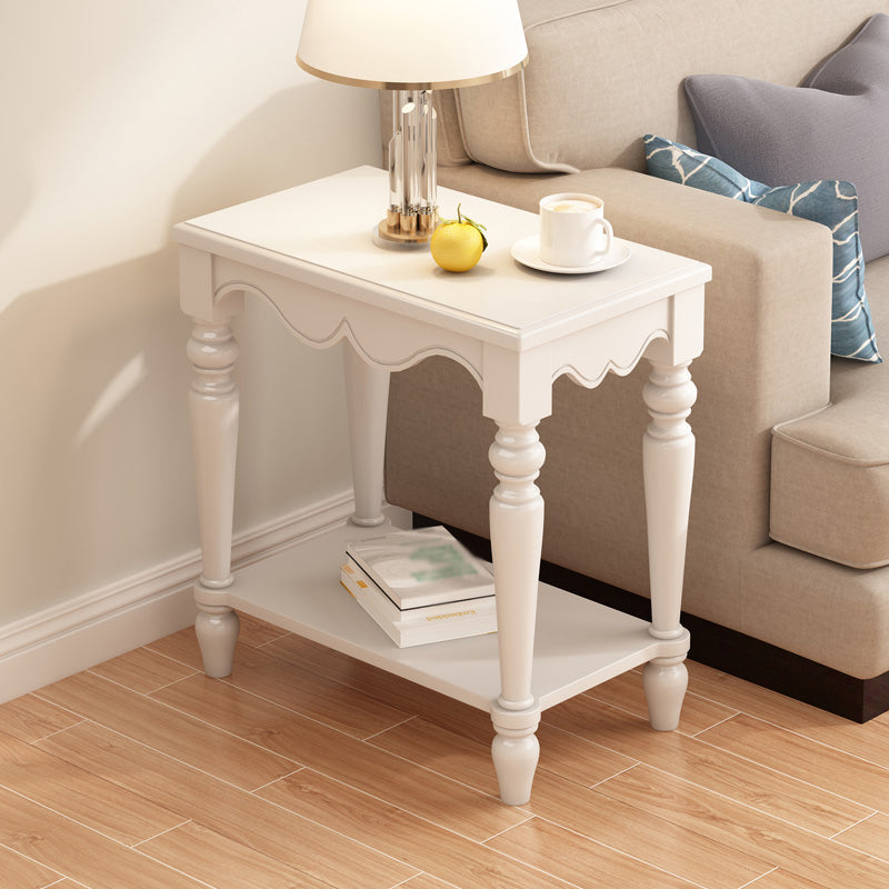 French Country Rectangular Wood Side Table Four-Leg End Table with Shelf