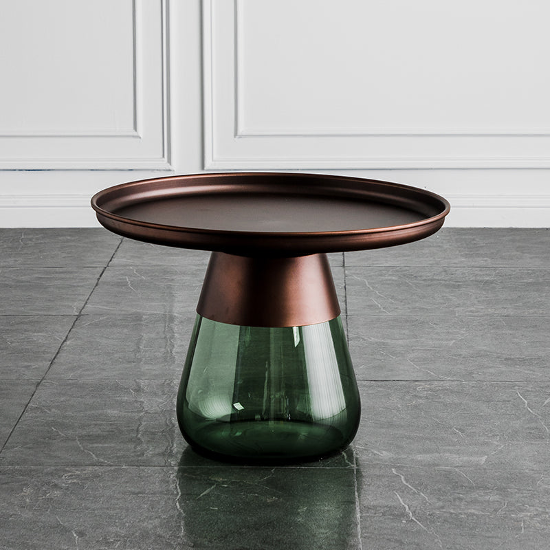 Contemporary Style Round Side End Table Glass Pedestal Leg Side Table