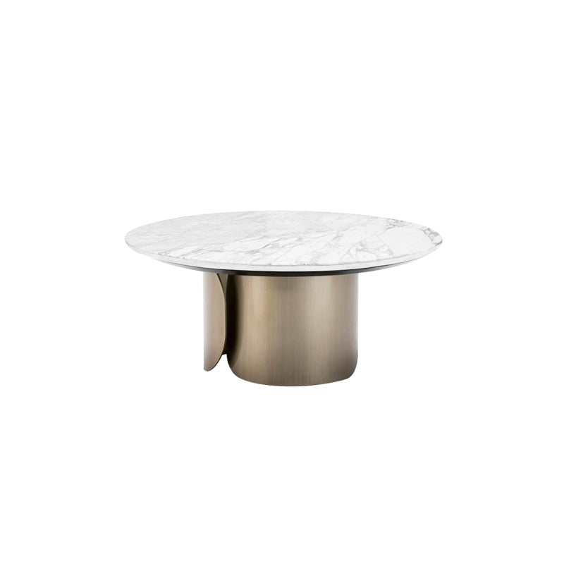 Contemporary Sintered Stone Side End Table with Metal Abstract Base