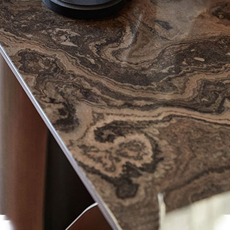 Contemporary Sintered Stone Side End Table with Metal Abstract Base