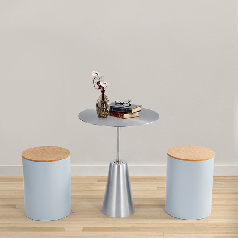 Contemporary Stainless Steel Round Side End Table with Metal Pedestal Leg