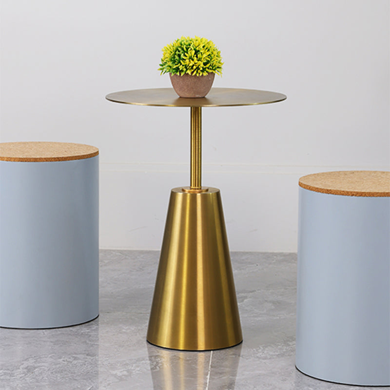 Contemporary Stainless Steel Round Side End Table with Metal Pedestal Leg