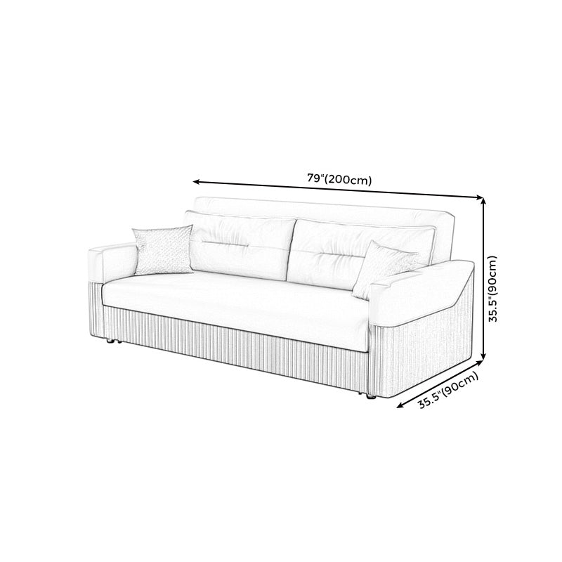 Grey and White Convertible Leather Sofa Square Arm Sofa Bed with Wooden Frame