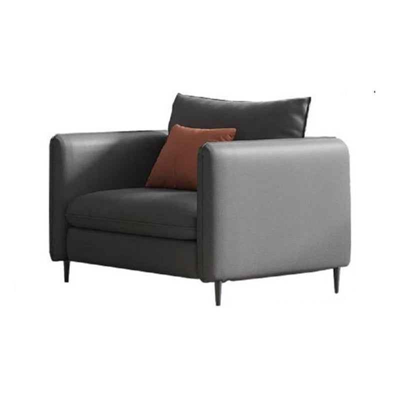 Standard Square Arm Loveseat Loose Back Fabric and Faux Leather Setee in Gray
