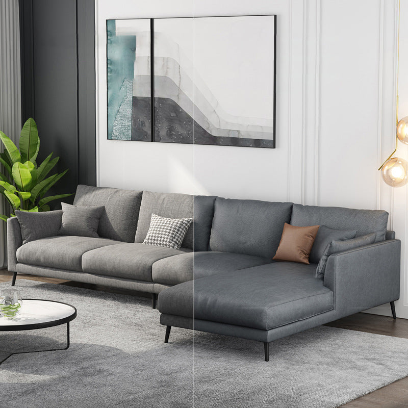 Standard Square Arm Loveseat Loose Back Fabric and Faux Leather Setee in Gray