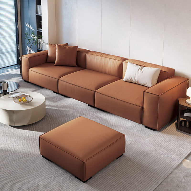 Modern Style Fabric& Ox Leather White/orange Rectangular Sofa