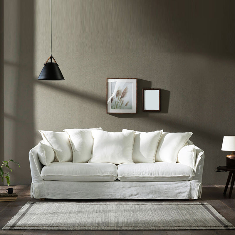 Modern Sloped Arm Sofa with Bolster Pillows for Living Room, Stain Resistant