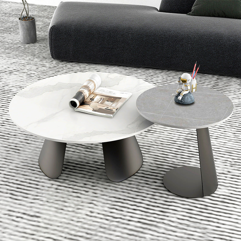 Slate and Metal Round 3 Legs Coffee Table Modern Table for Living Room