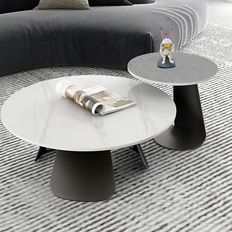 Slate and Metal Round 3 Legs Coffee Table Modern Table for Living Room