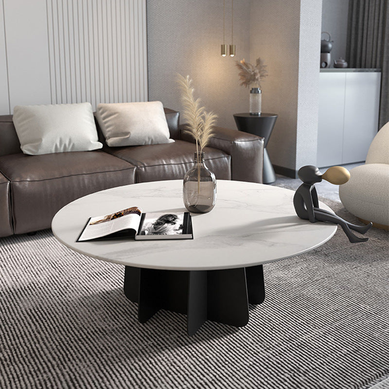 Modern Black and White Pedestal Coffee Table Round Slate and Metal Table
