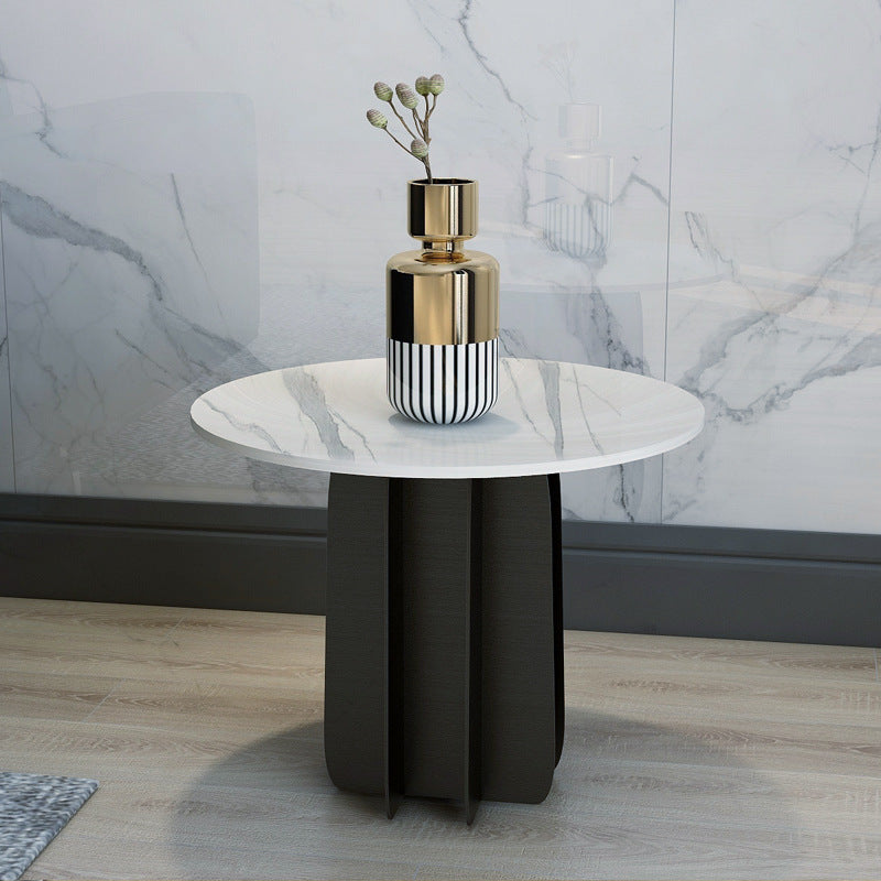 Modern Black and White Pedestal Coffee Table Round Slate and Metal Table