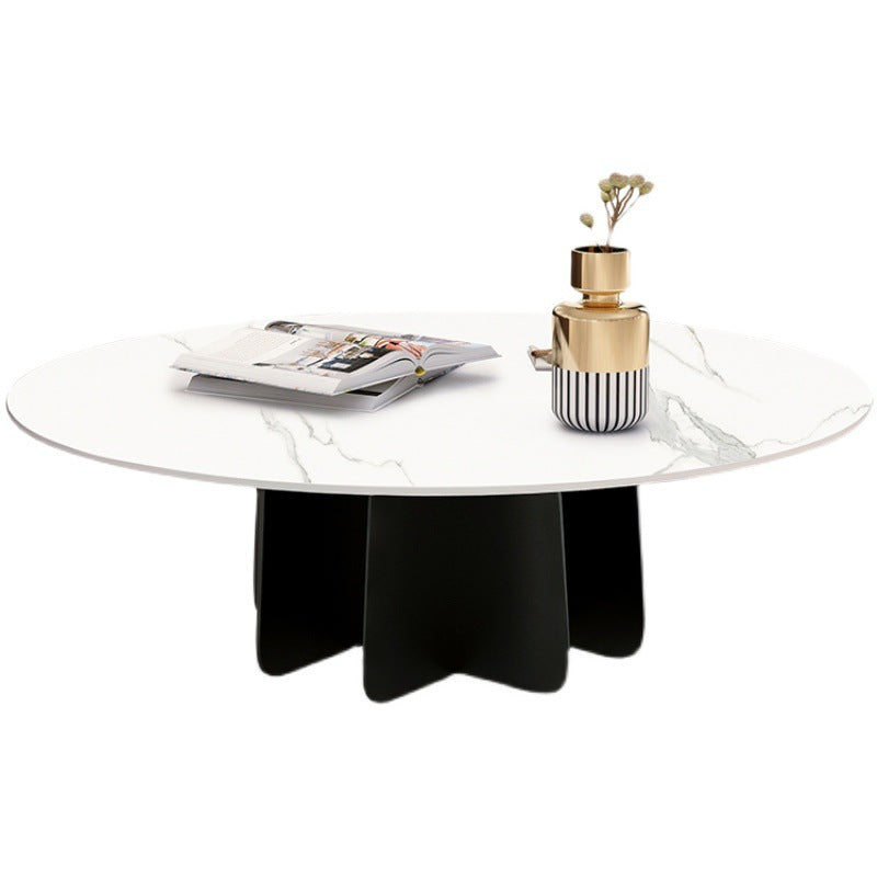 Modern Black and White Pedestal Coffee Table Round Slate and Metal Table