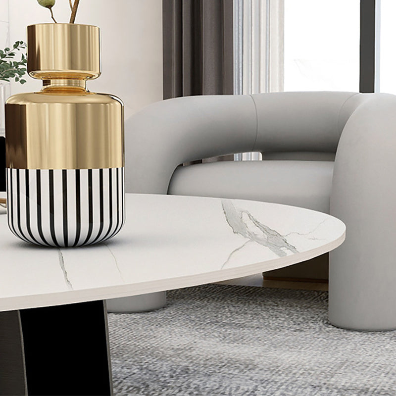 Modern Black and White Pedestal Coffee Table Round Slate and Metal Table
