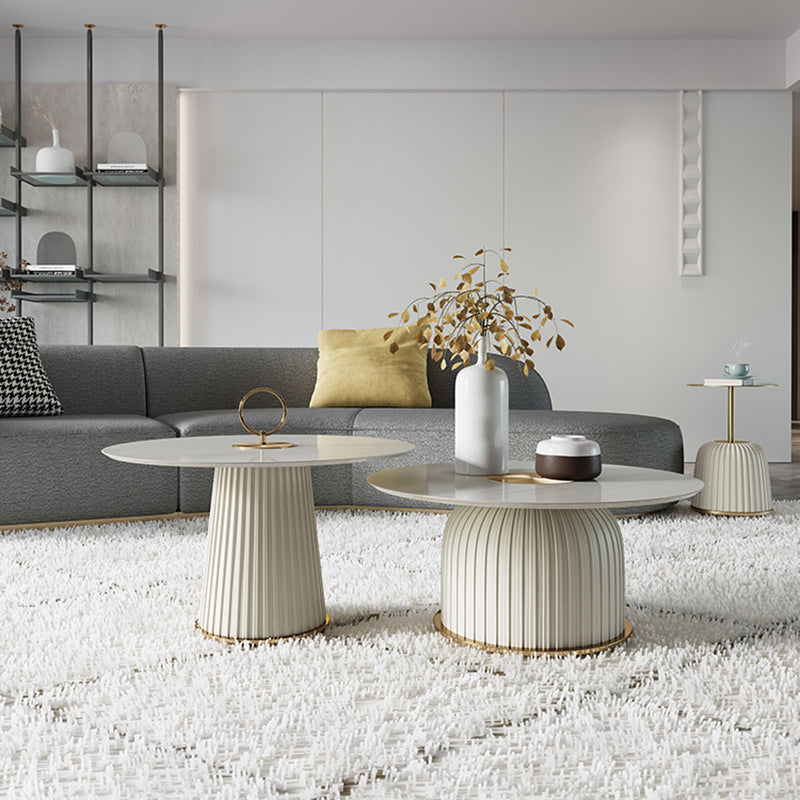 Ceramic Veneer Material Round Metal Material Modern Style Coffee Table