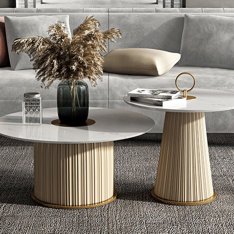 Ceramic Veneer Material Round Metal Material Modern Style Coffee Table