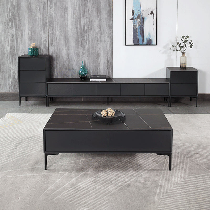 Modern Style Black Coffee Table Made of Round Rock Slab Wood