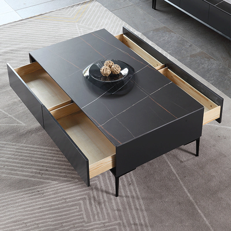 Modern Style Black Coffee Table Made of Round Rock Slab Wood