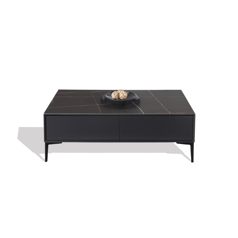 Modern Style Black Coffee Table Made of Round Rock Slab Wood