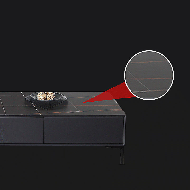 Modern Style Black Coffee Table Made of Round Rock Slab Wood